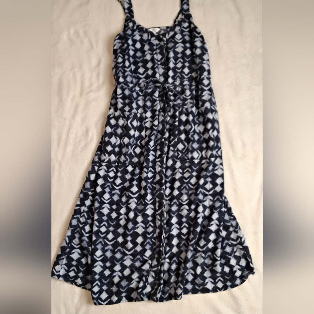 Time and Tru Black and White Midi Dress Full Button Down Front